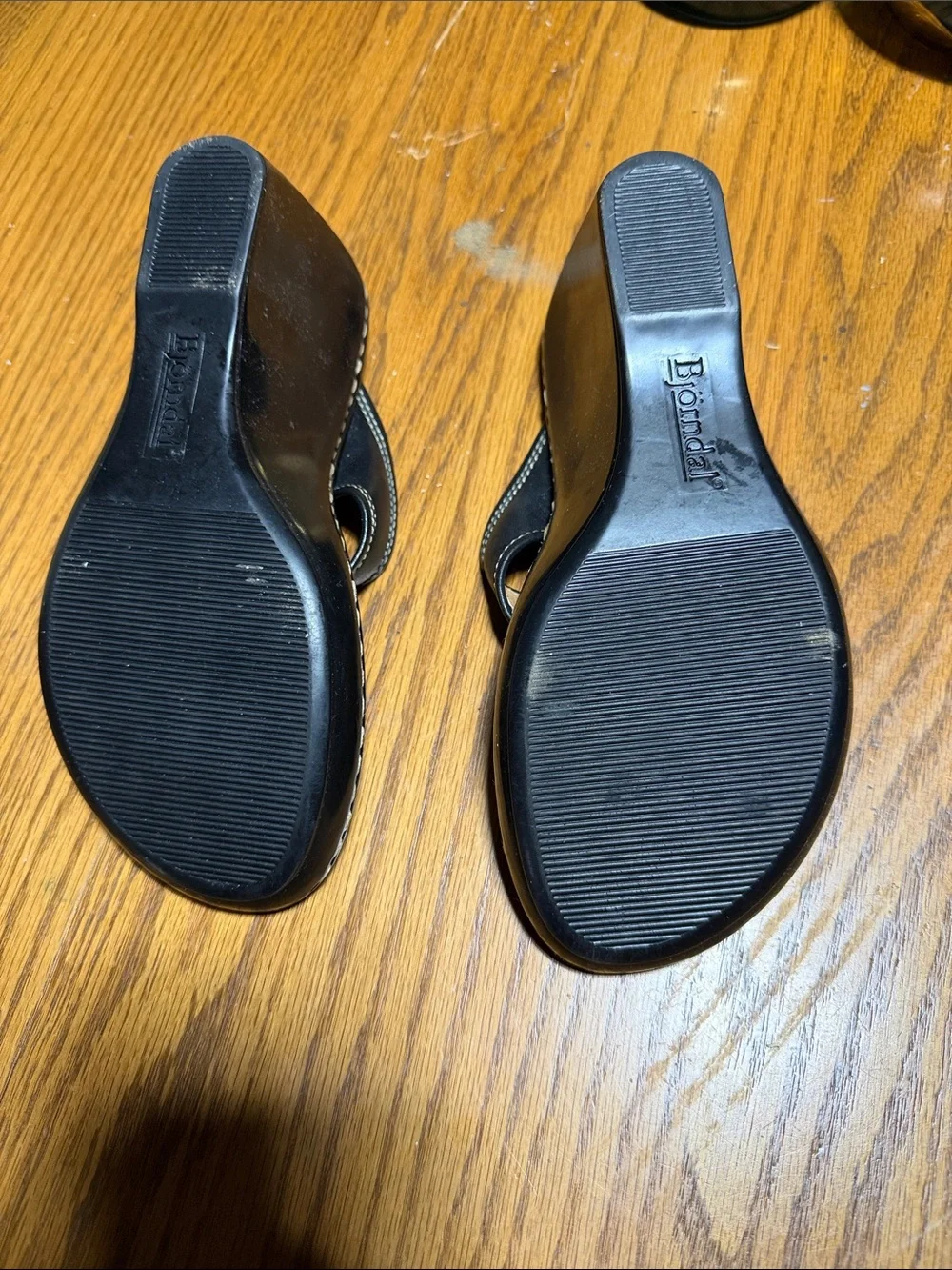 Bjorndal Black Wedge Thong Sandals